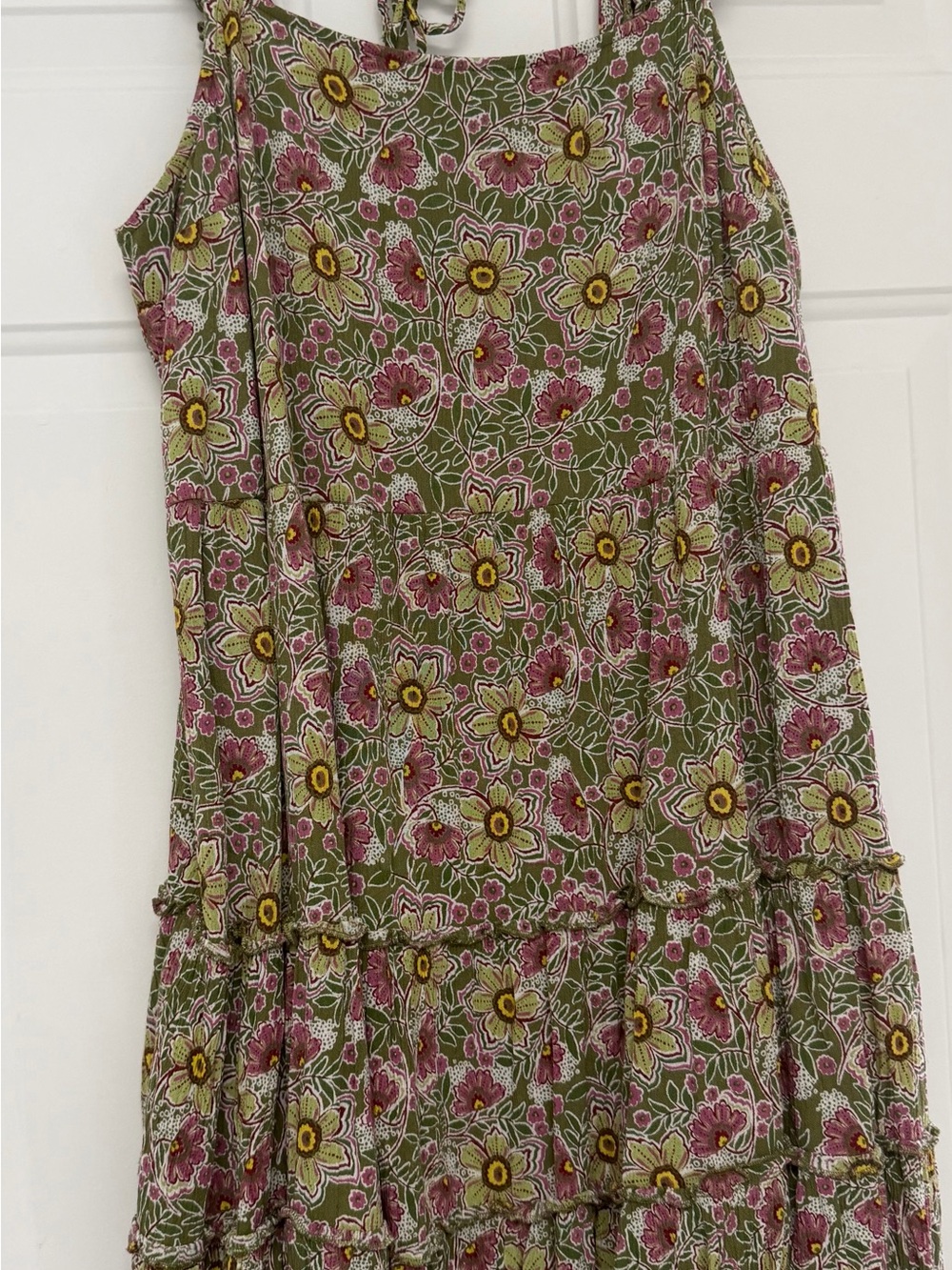 Maurices Olive Green Floral Midi Dress with Pink & Yellow Blooms